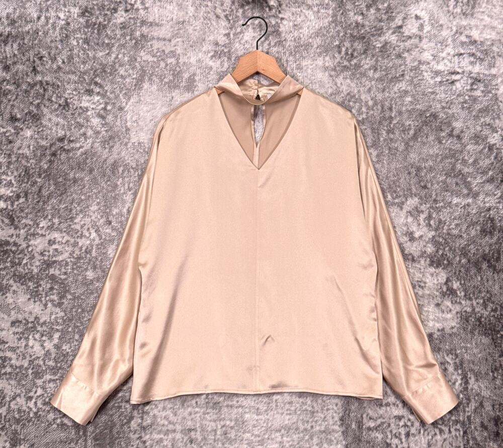 DaisySilk Blouse Large Womens Keyhole Front Lantern Sleeve Shirt Champagne